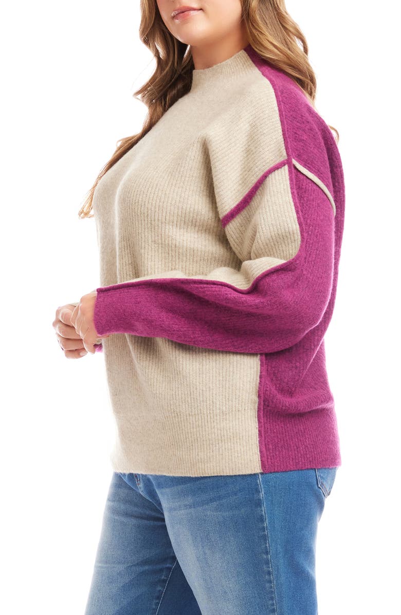 Karen Kane Colorblock Mock Neck Sweater, Alternate, color, Oatmeal W/ Orchid