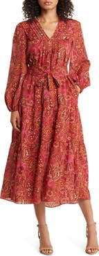 Julia Jordan Paisley Long Sleeve Belted Midi Dress