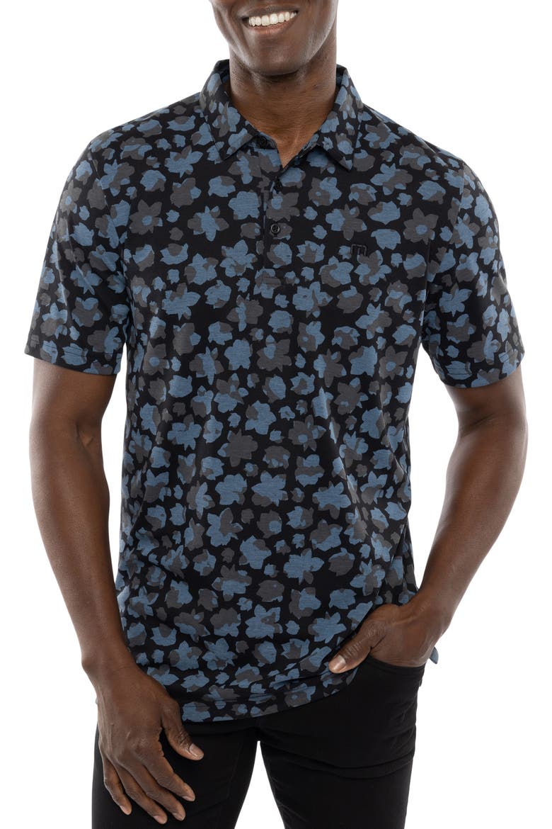 By The Wharf Floral Print Polo, Main, color, BLACK