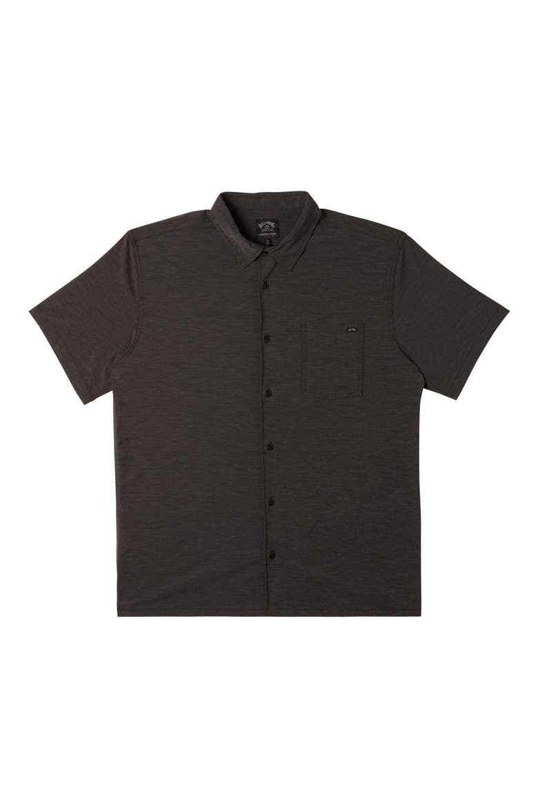 Surftrek Geo Print Short Sleeve Button-Up Shirt, Alternate, color, BLACK