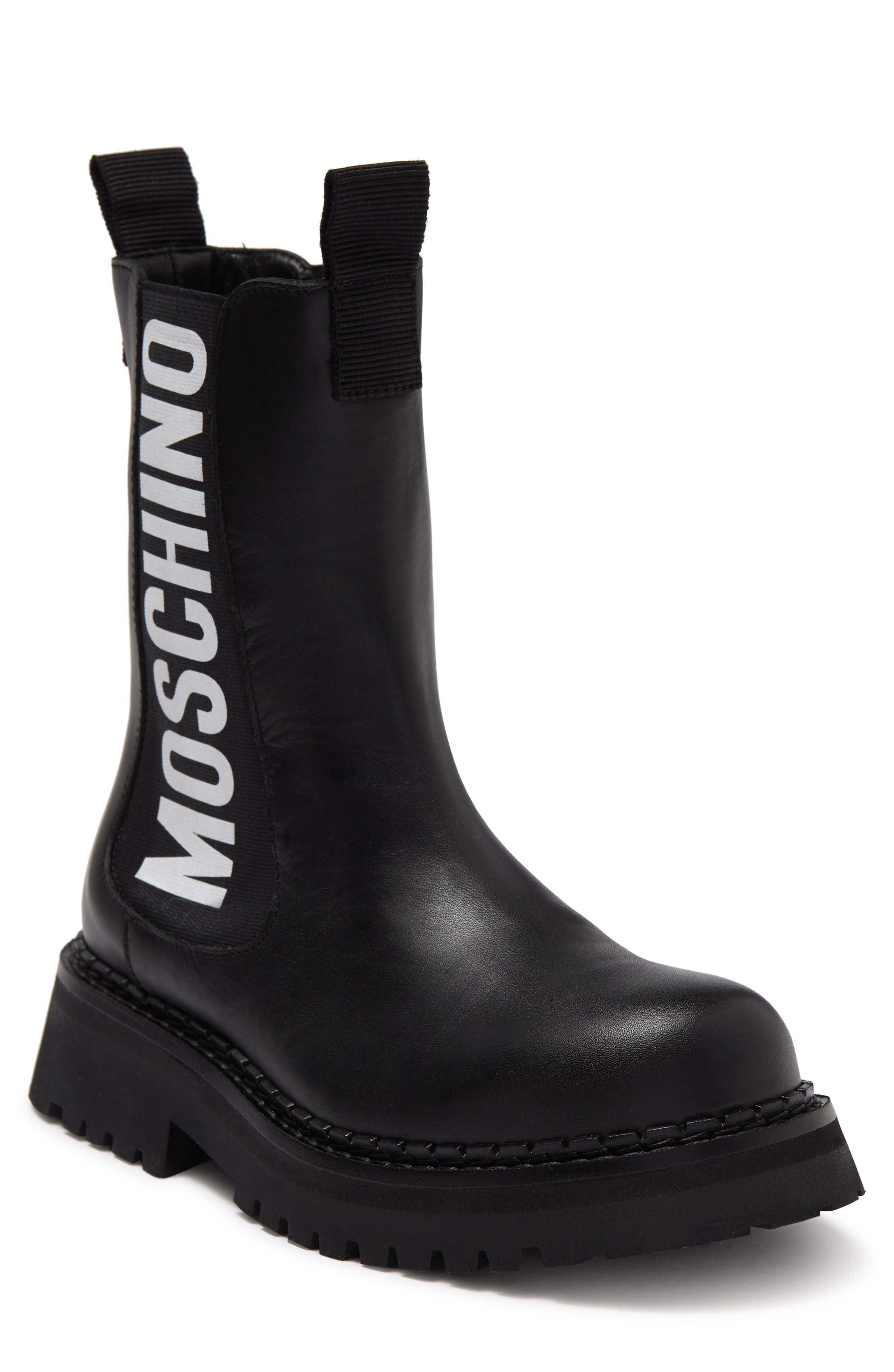 Moschino Signature Leather Chelsea Boot, Main, color, 