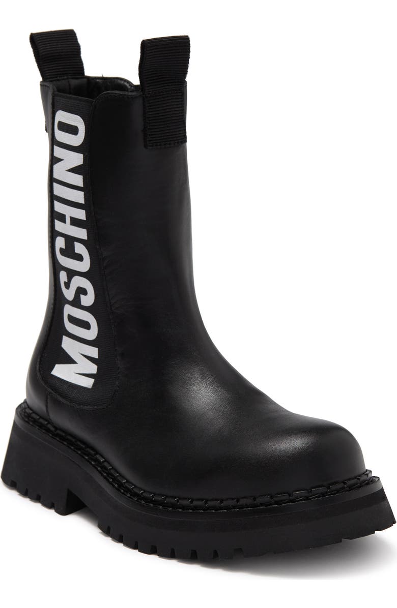 Moschino Signature Leather Chelsea Boot, Main, color,