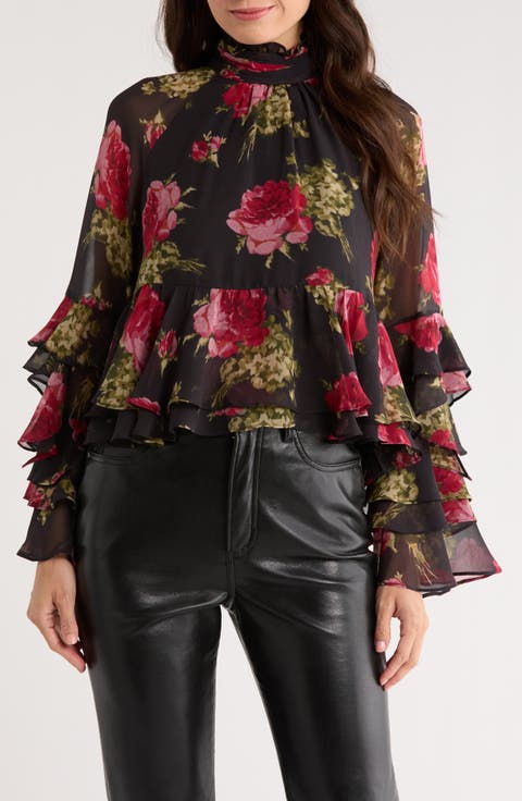 Skylah Baroque Roses Ruffle Top