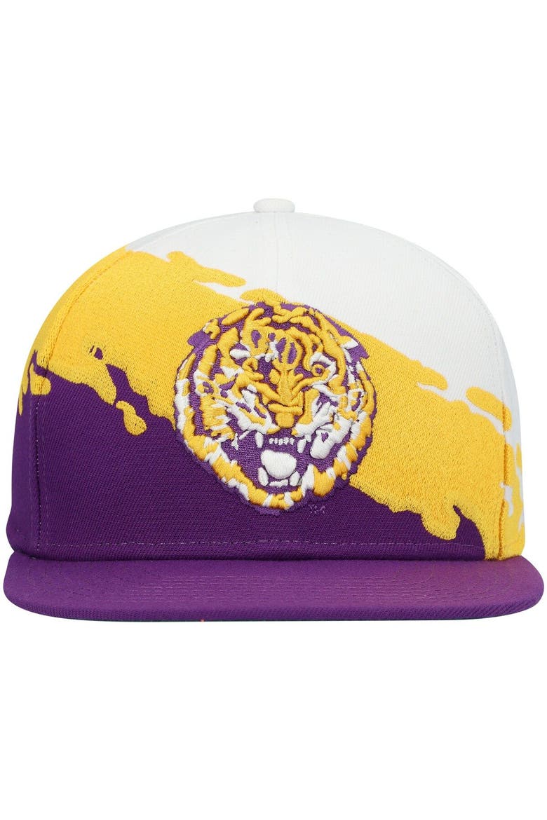 Men's Mitchell & Ness Purple/White LSU Tigers Paintbrush Snapback Hat, Alternate, color, Purple