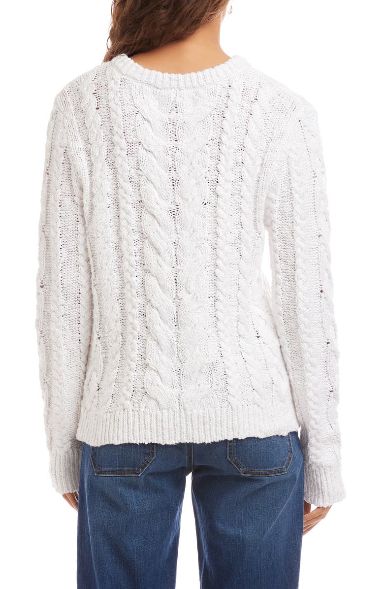 Karen Kane Cable Stitch V-Neck Cotton Sweater, Alternate, color, Off White