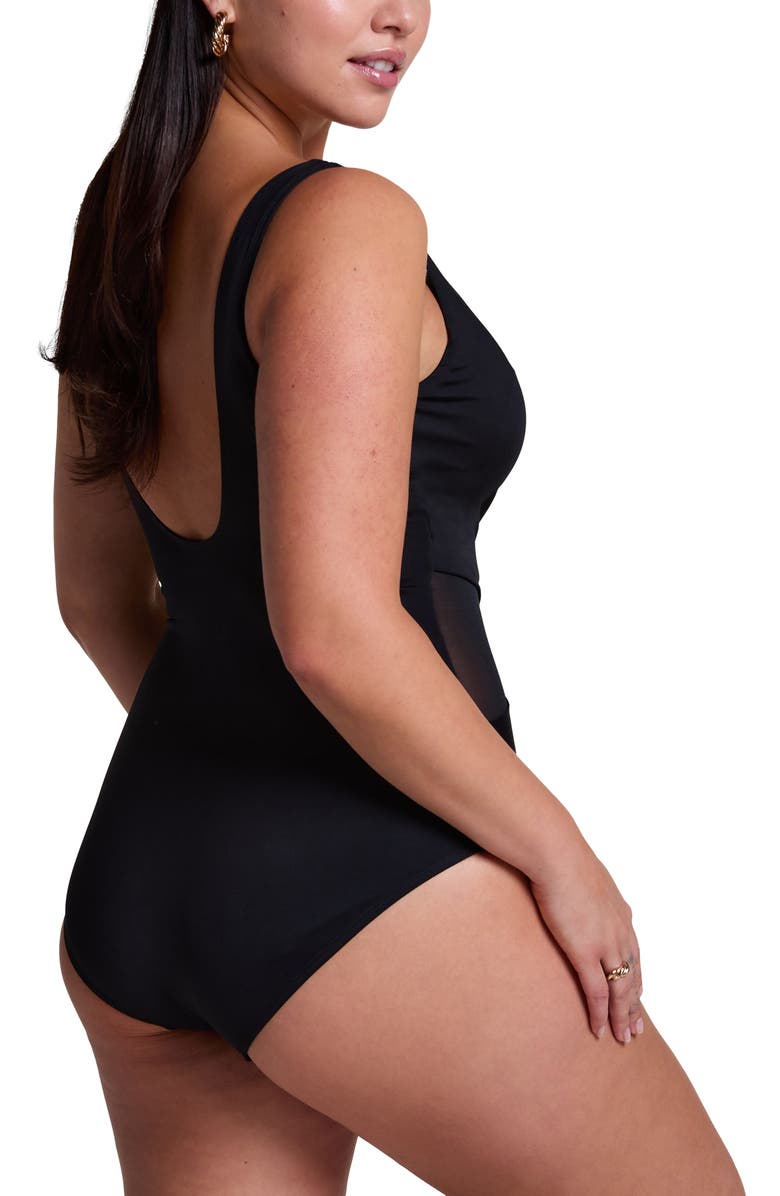 Hunkemöller Shaping Shell Mesh Swimsuit, Alternate, color, Black