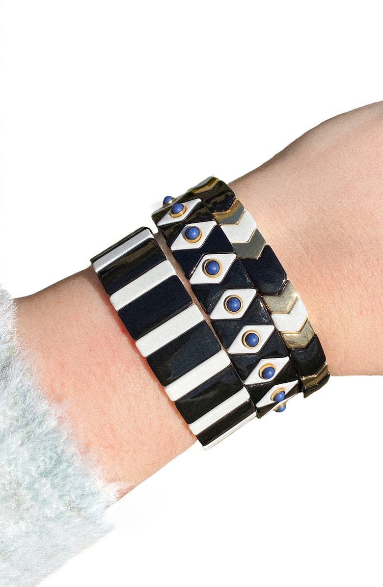 SAACHI 3-Pack Stretch Bracelet, Alternate, color, Black And White