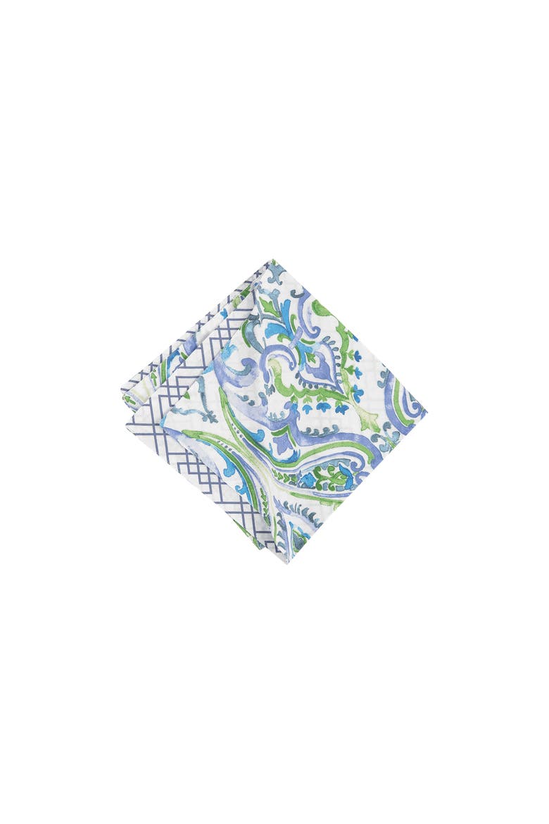 Juliet Reversible Bright Paisley Cloth Napkin Set of 6, Main, color, Blue