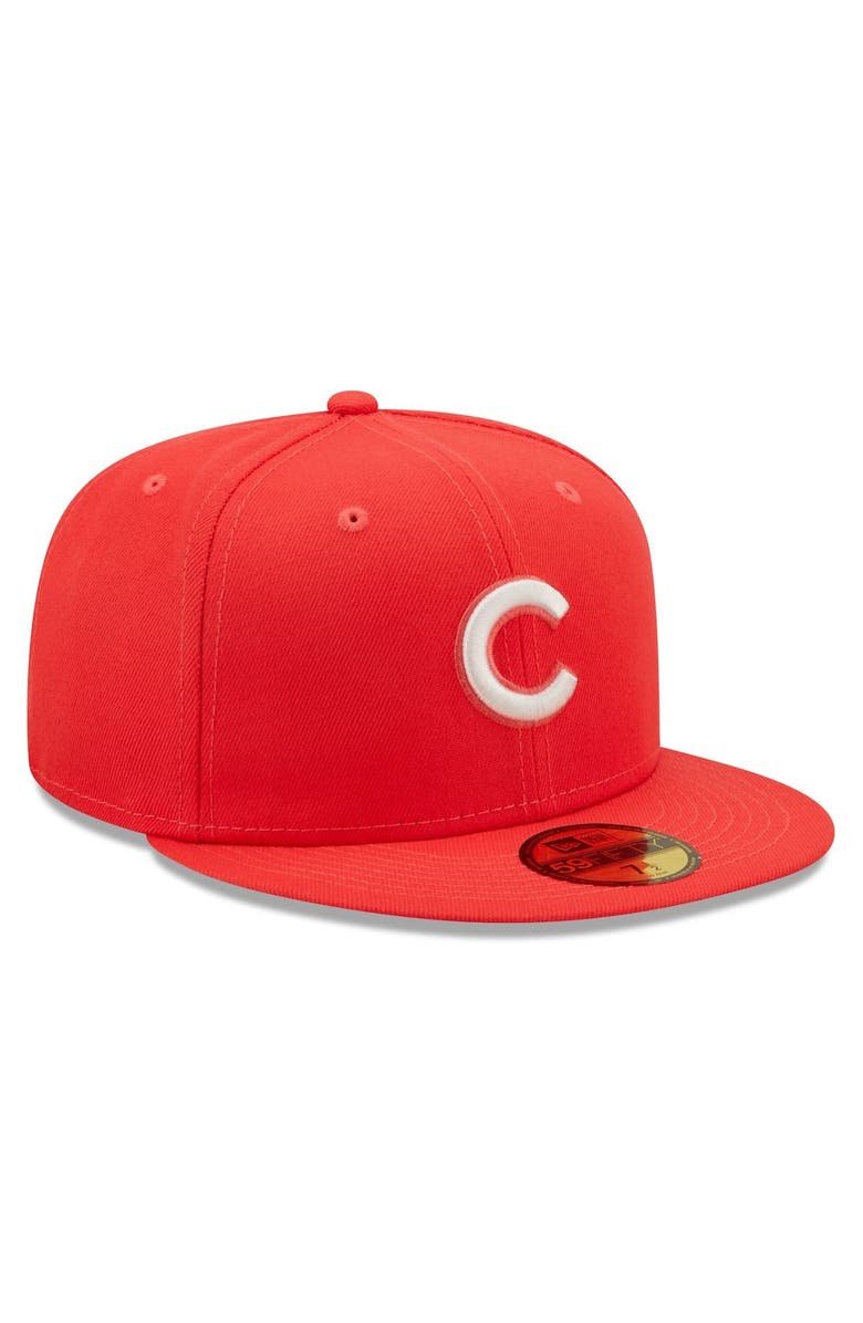 New Era Men's New Era Red Chicago Cubs Lava Highlighter Logo 59FIFTY Fitted Hat, Alternate, color, Red