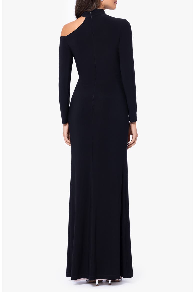 Cutout Shoulder Long Sleeve Gown, Alternate, color, BLACK/ NUDE