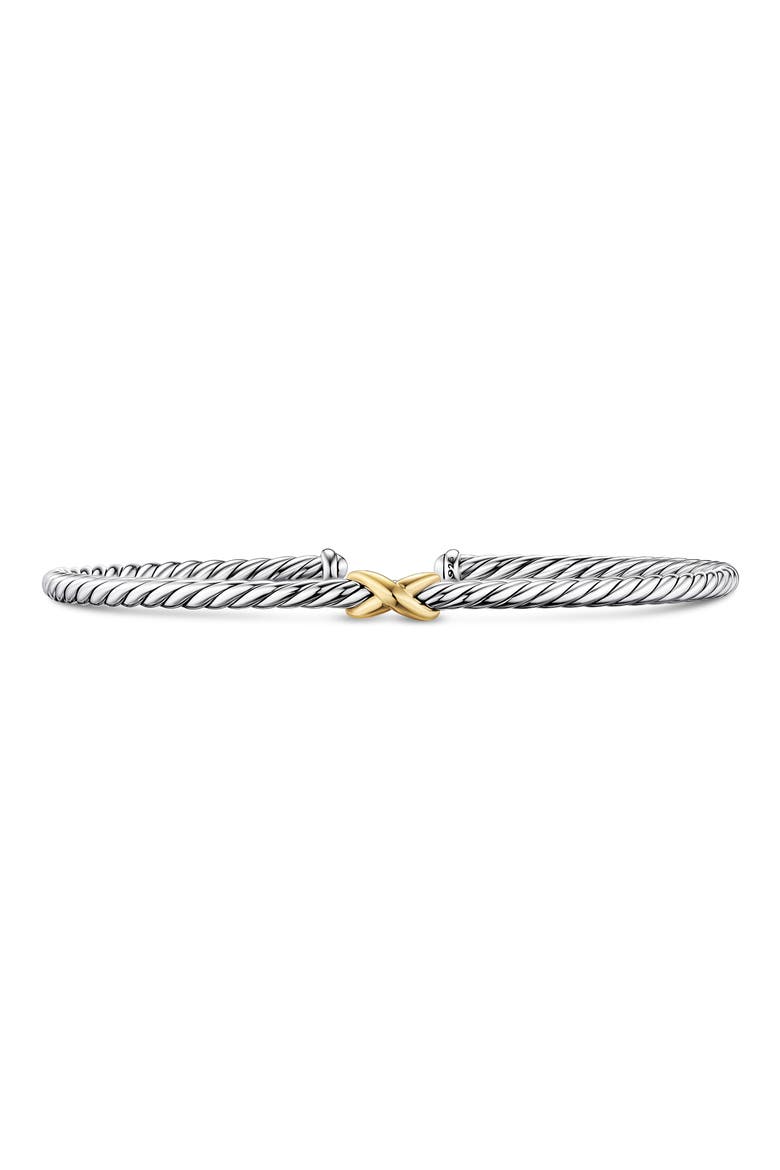 Micro Cable Flex X Bracelet in Sterling Silver with Yellow Gold, 2.6mm, Main, color, SILVER