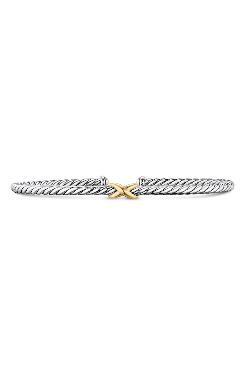 David Yurman Micro Cable Flex X Bracelet in Sterling Silver with Yellow Gold, 2.6mm, Main, color, Silver