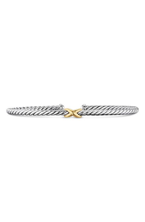 Micro Cable Flex X Bracelet in Sterling Silver with Yellow Gold, 2.6mm