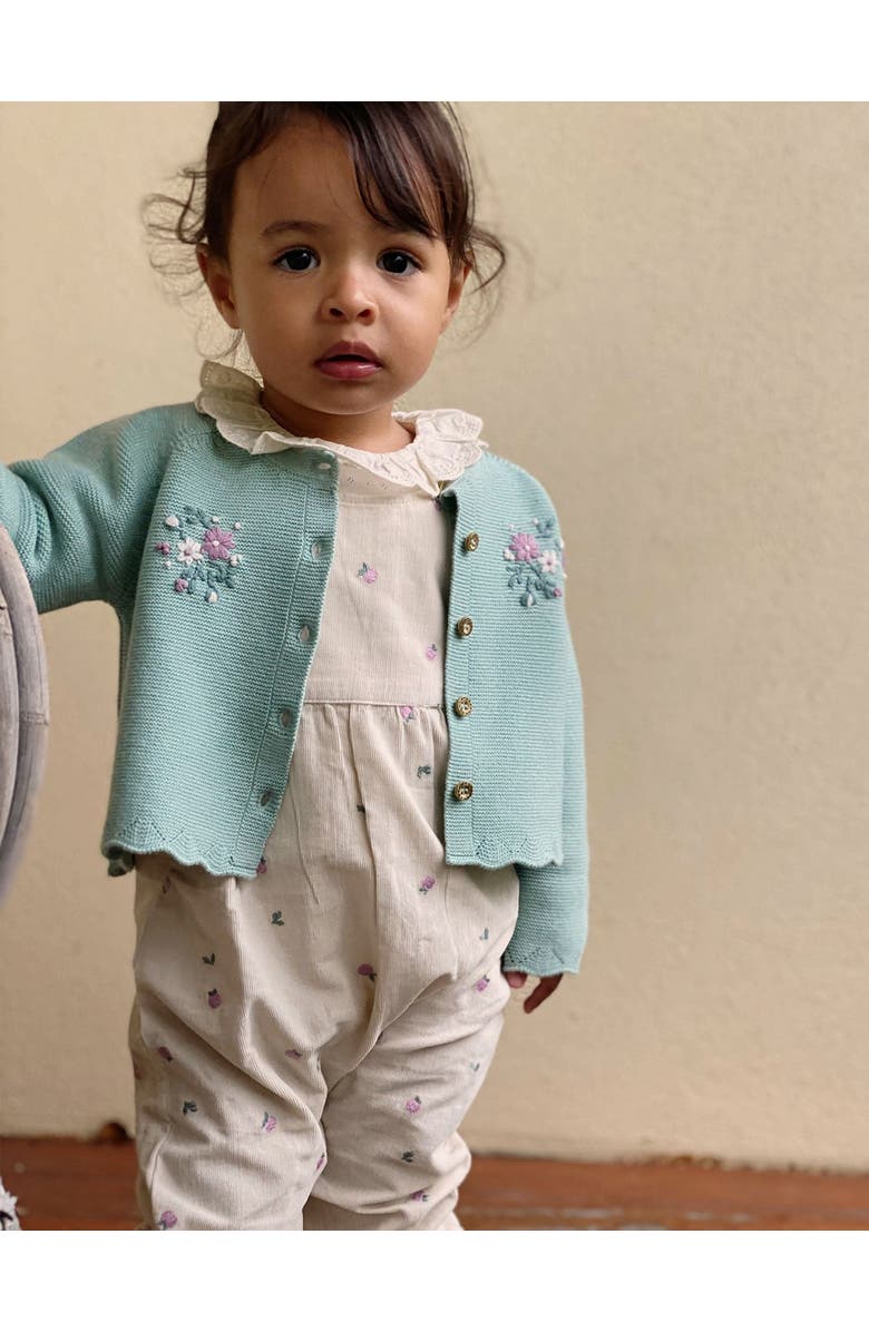 Purebaby Embroidered Corduroy Romper, Alternate, color, Orchard Broderie