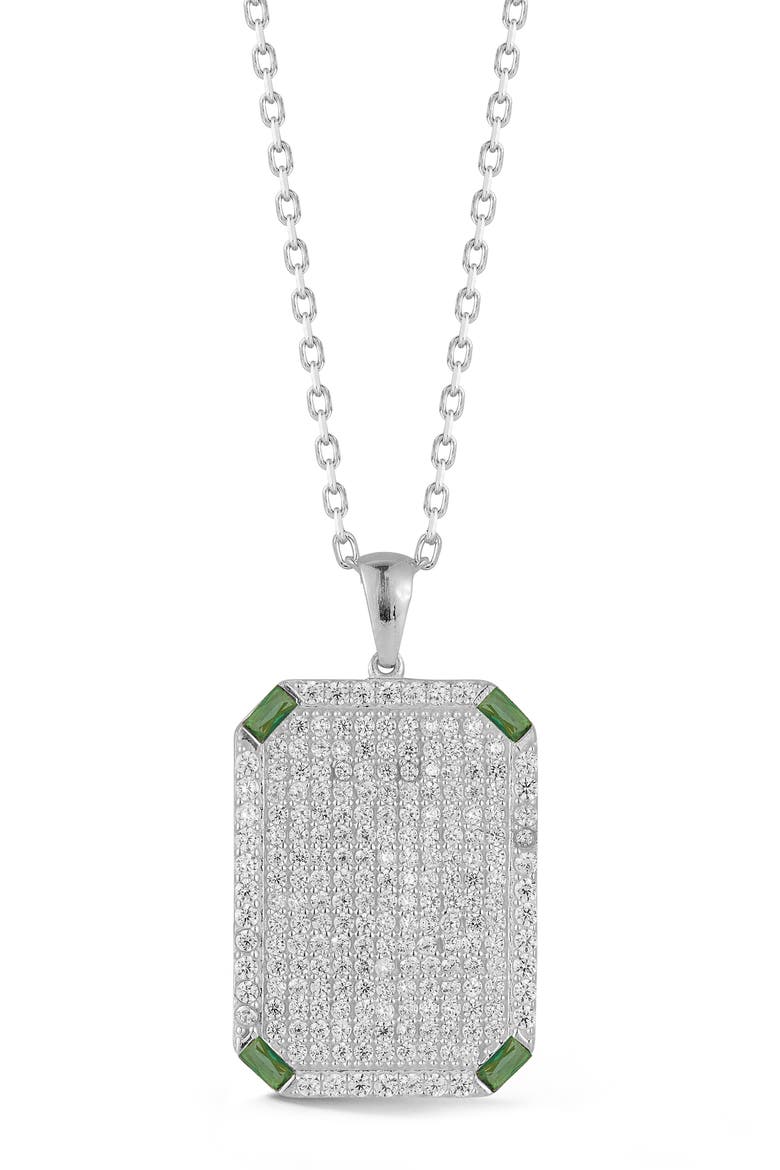 Pavé Dog Tag Pendant Necklace, Main, color, SILVER