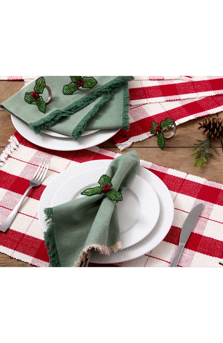 Design Imports Beaded Holly Set of 4 Napkin Rings, Alternate, color, Beaded Holly