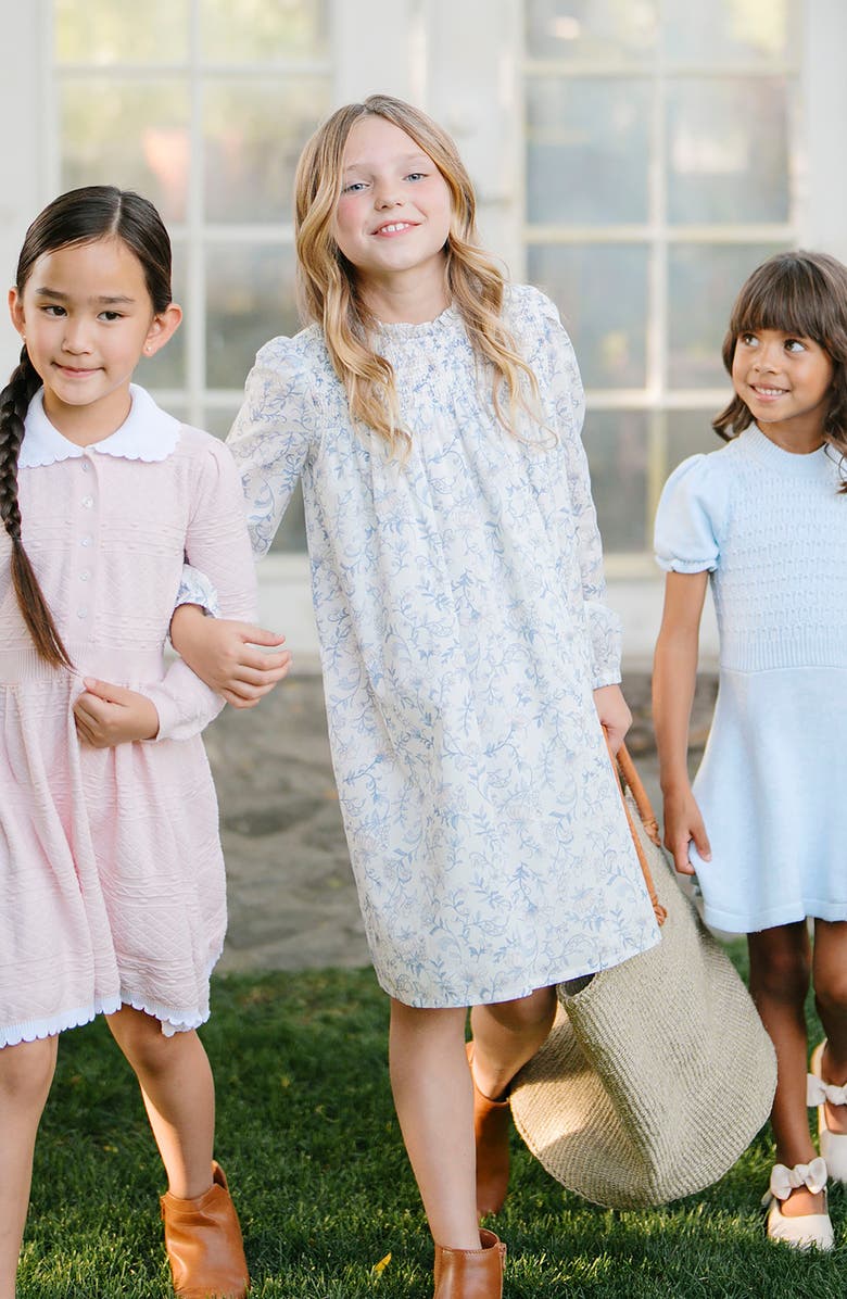 Hope & Henry Kids' Organic Long Sleeve Ruffle Neck Smocked Yoke Dress, Alternate, color, Winter Floral