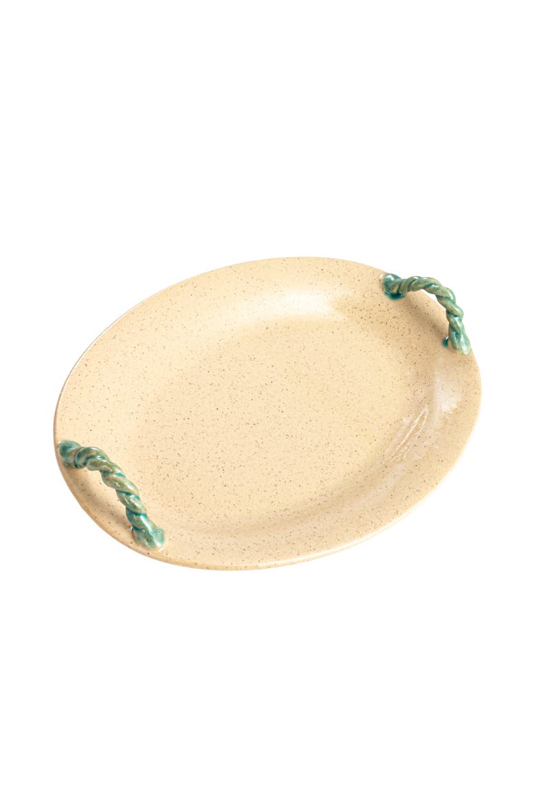 Oval Terra-cotta Platter with Hand-Painted Braided Handles, Main, color, Cream