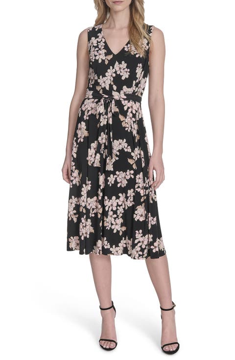 Floral Sleeveless A-Line Jersey Midi Dress