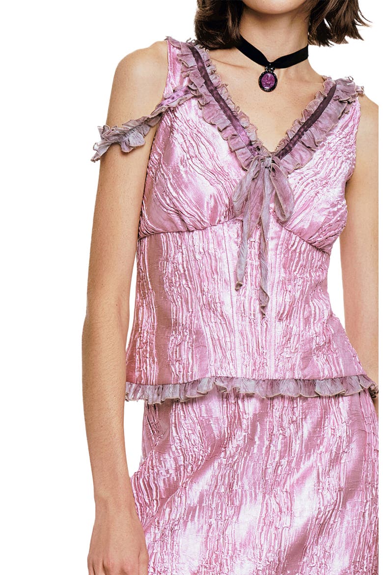 Crushed Satin Bow Top, Alternate, color, PEONY
