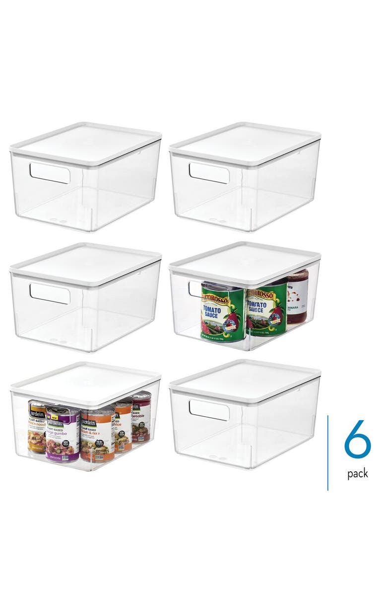 Basic Pantry Bin with Removable Lid - Plastic Storage Bin with Handles - Set of 6, Clear/White, Alternate, color, Clear
