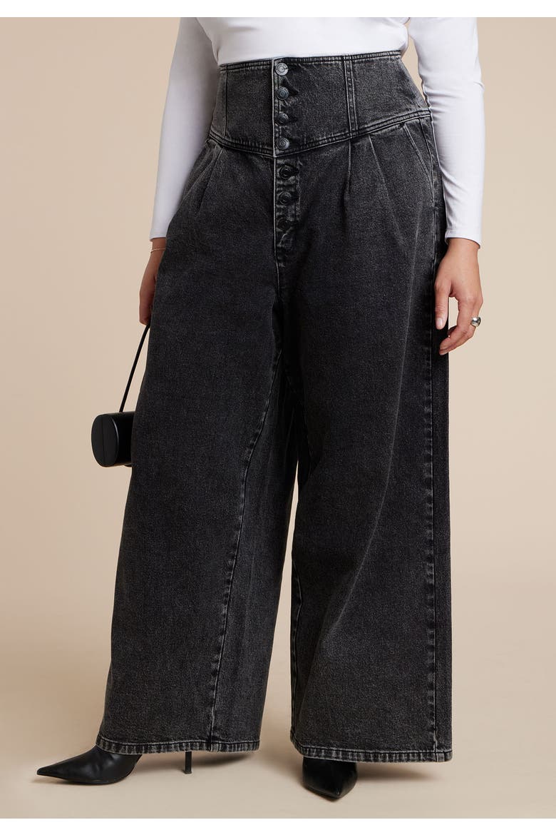 Corset Waist Wide Leg Jean, Alternate, color, VINTAGE BLACK