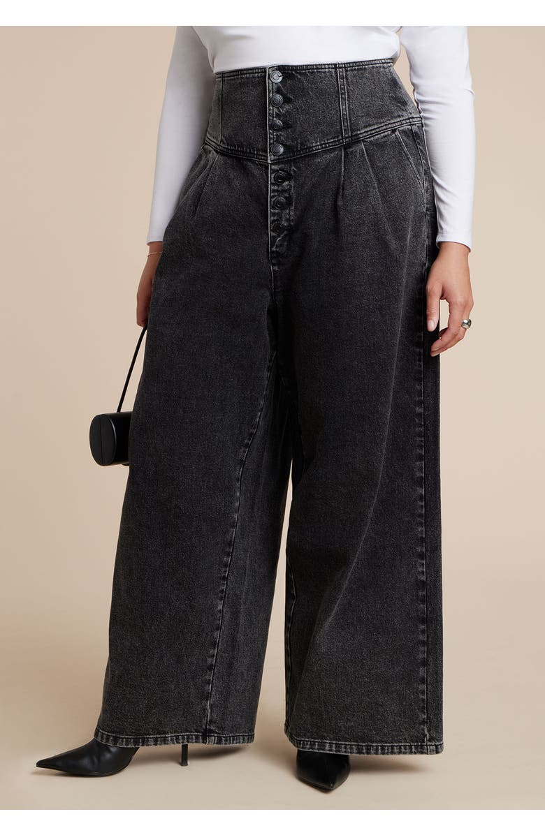 ELOQUII Corset Waist Wide Leg Jean, Alternate, color, Vintage Black