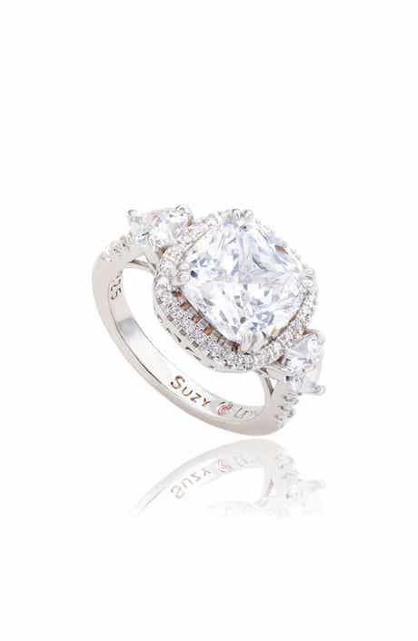 SUZY LEVIAN Sterling Silver Cushion Cut CZ Halo Bridal Ring