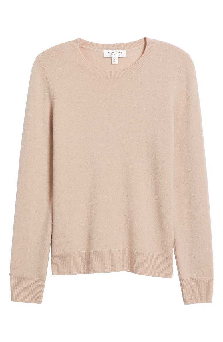Nordstrom Cashmere Crewneck Sweater, Alternate, color, Tan Memoir