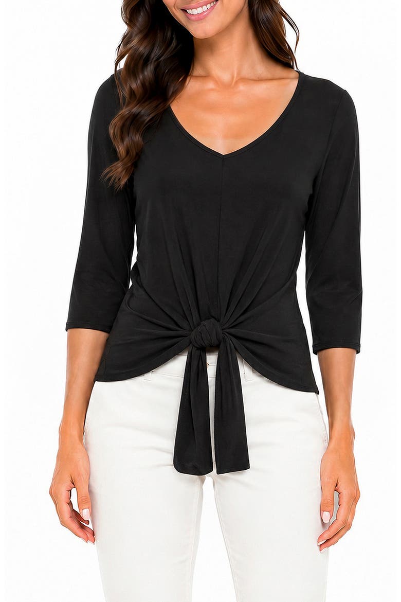 Tie Front V-Neck Top, Main, color, BLACK