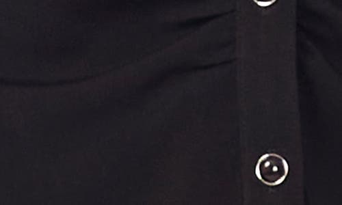 Cece Shirred V-neck Button-up Shirt In Black