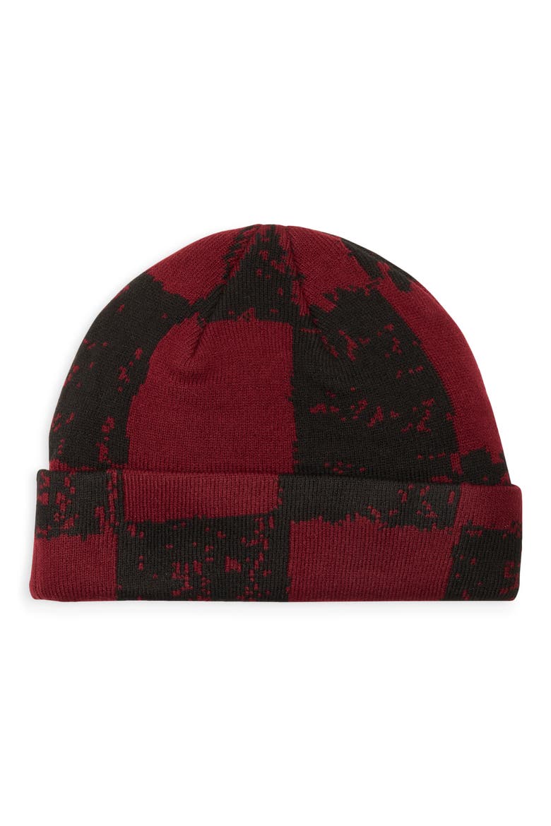 Checkered Beanie, Alternate, color, MAROON/ BLACK