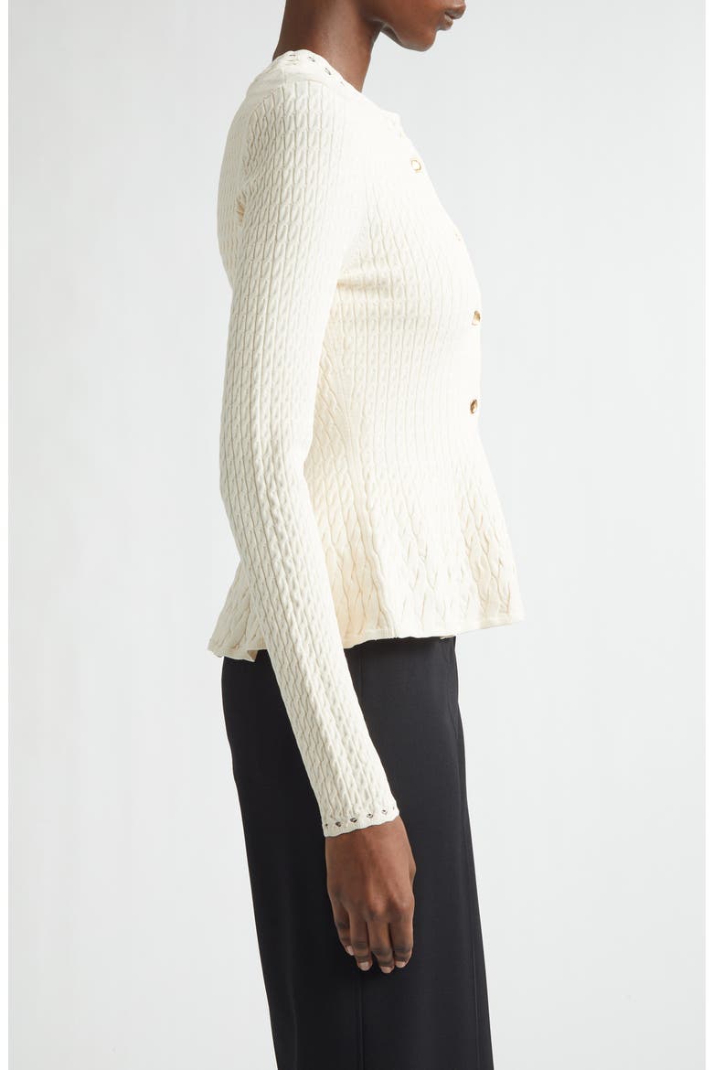 Cable Stitch Peplum Cardigan, Alternate, color, PLASTER