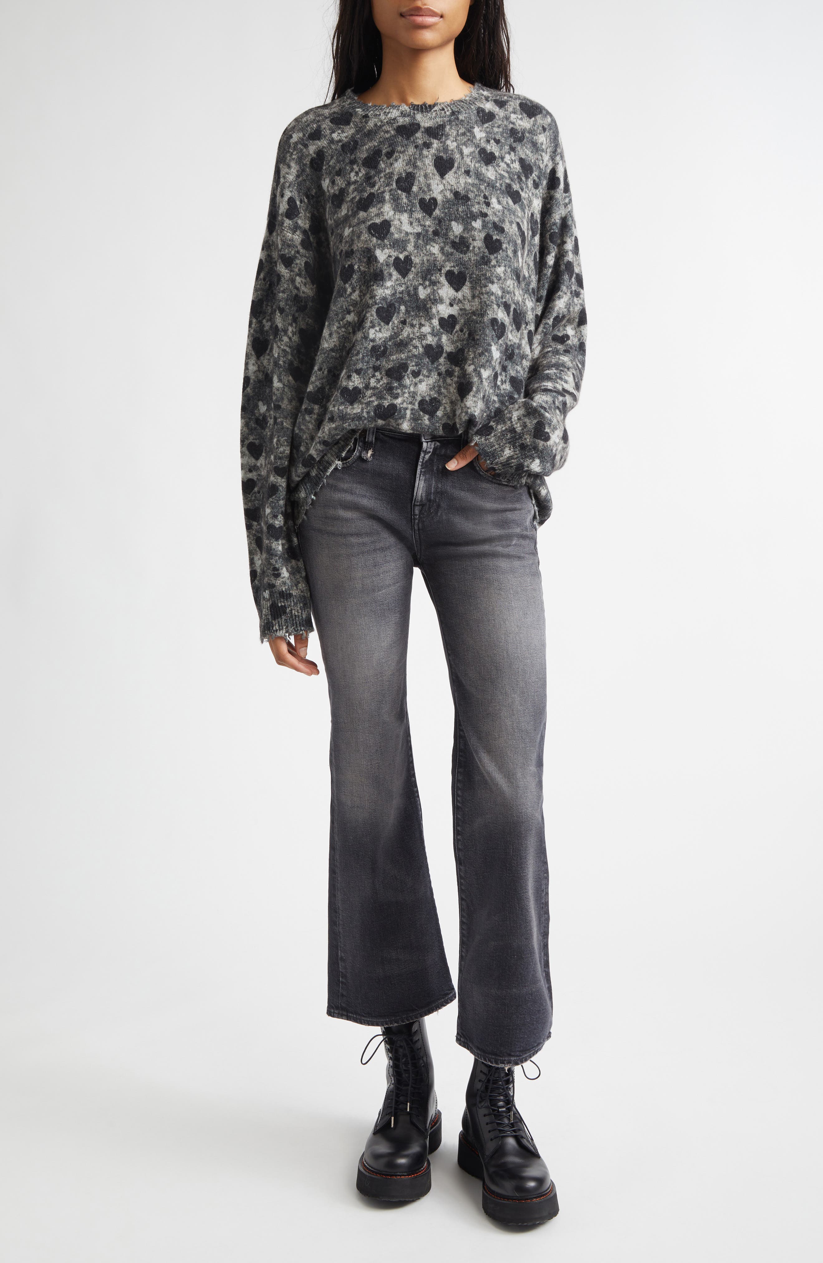 Distressed Heart Print Cashmere Sweater - image 2
