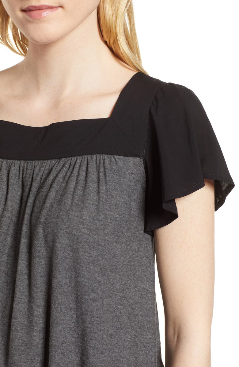 Vince Camuto Ruffle Sleeve Mix Media Cotton Blend Blouse, Alternate, color,