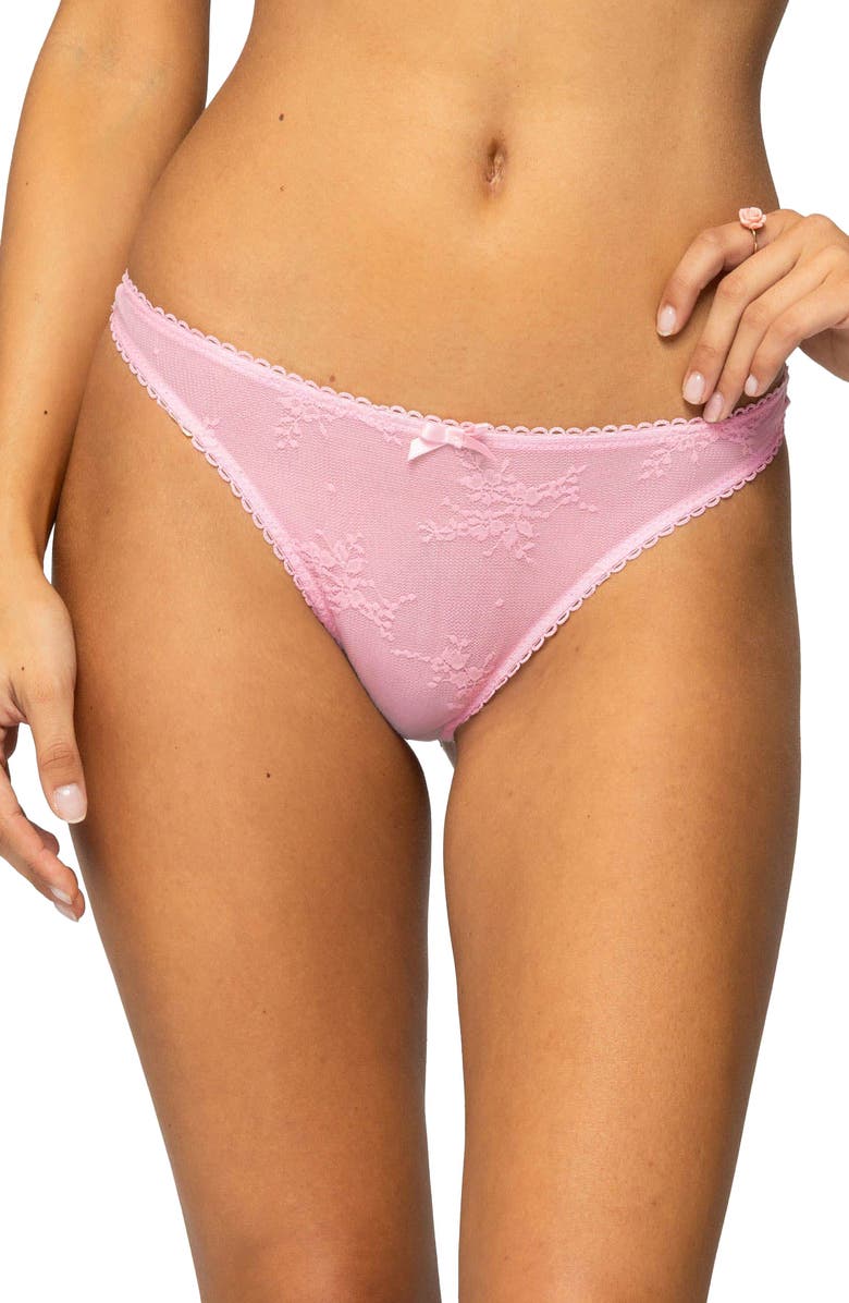 EDIKTED Darcie Sheer Lace Thong, Main, color, Light-Pink