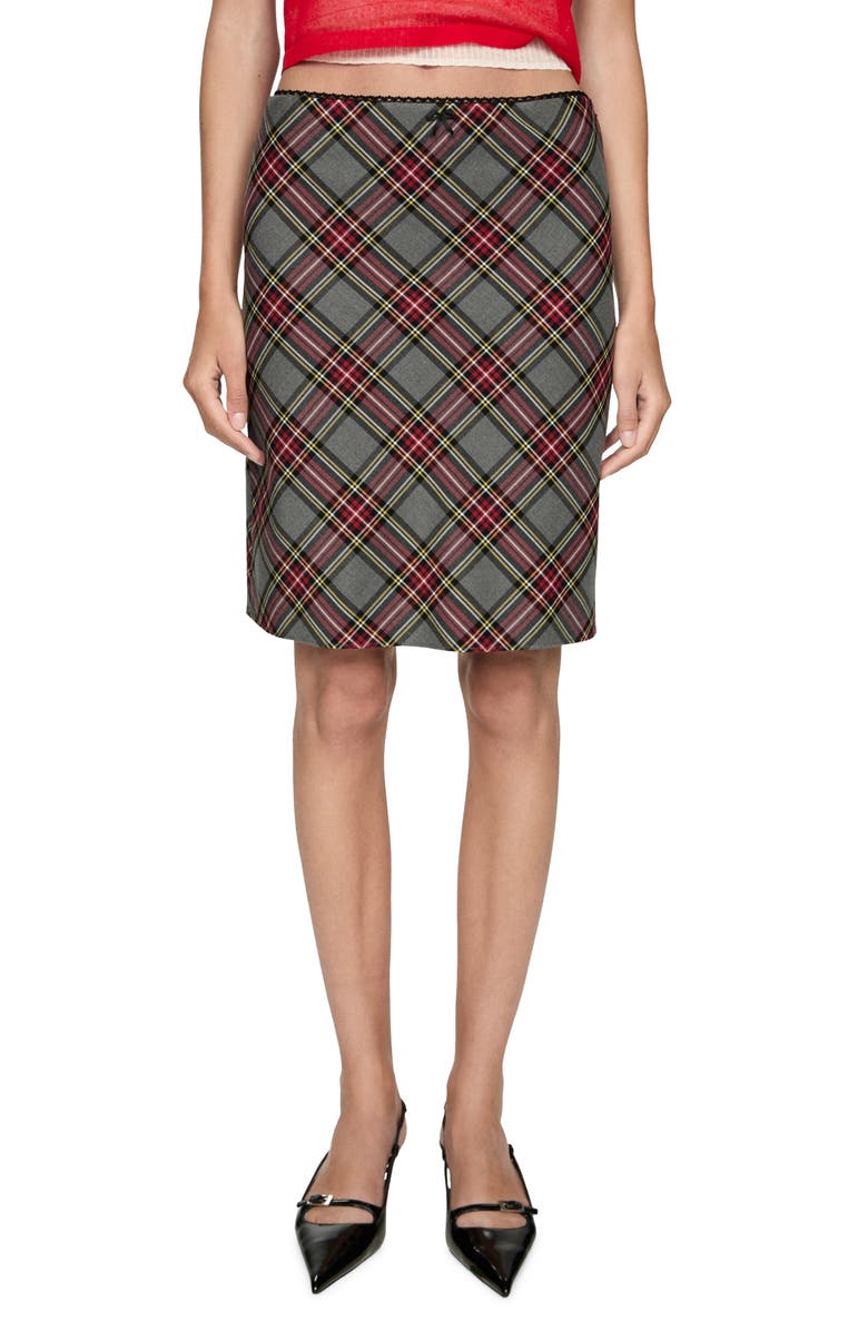 MANGO Check Lace Trim Skirt, Main, color, 