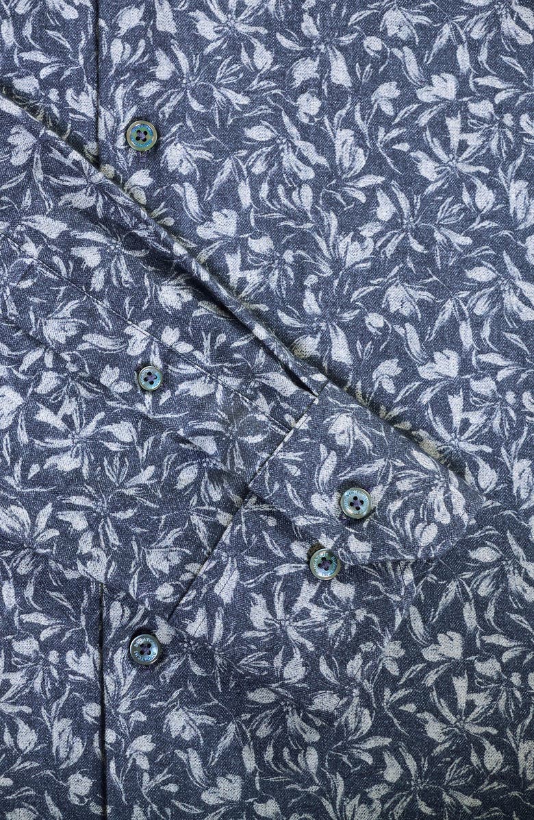 Bugatchi Julian Shaped Fit Floral Print Cotton Button-Up Shirt, Alternate, color, Navy