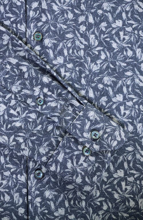 Bugatchi Julian Shaped Fit Floral Print Cotton Button-up Shirt In Blue