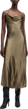 AllSaints Hadley Metallic Satin Slipdress