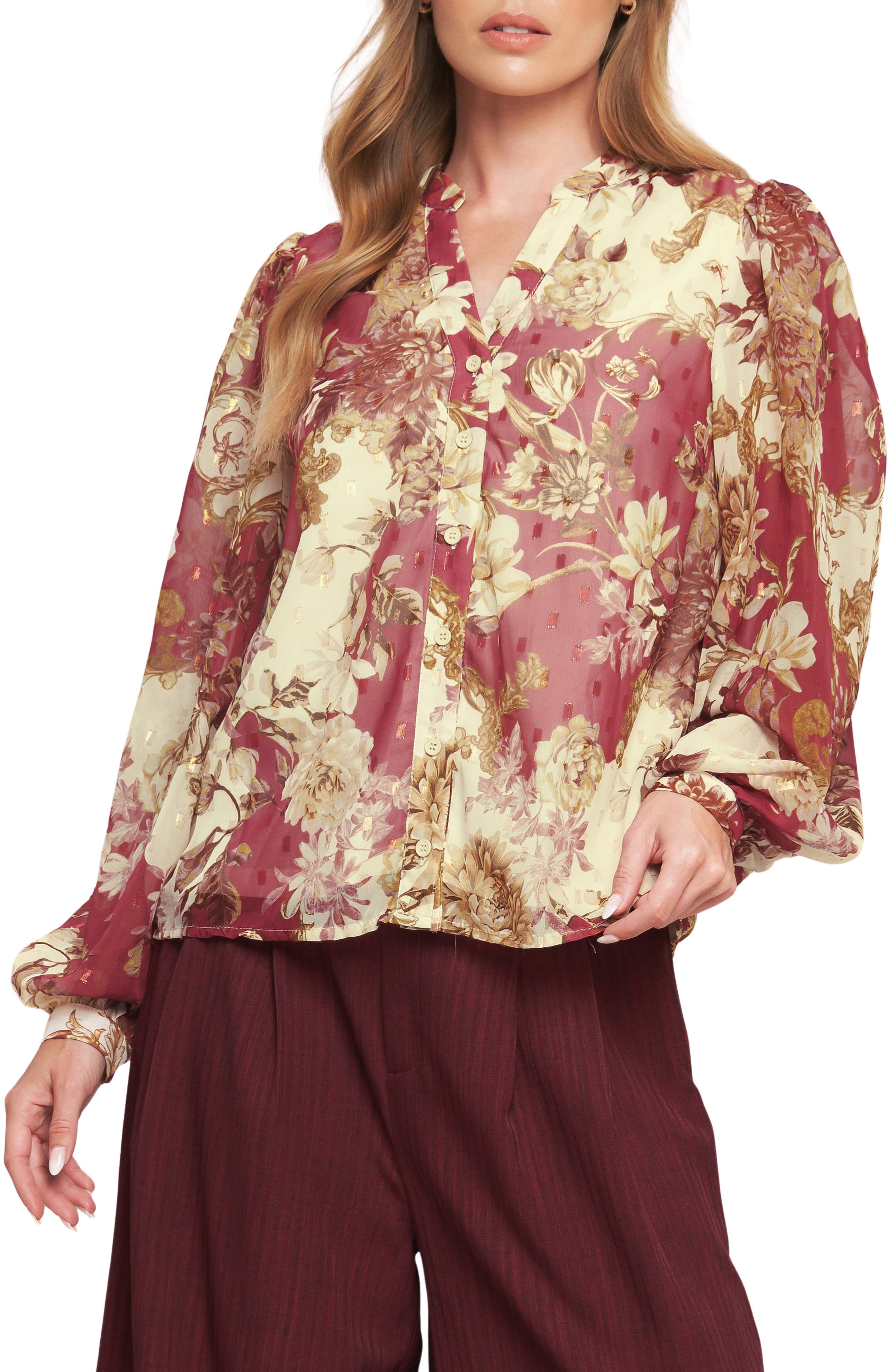 Balloon Sleeve Print Blouse