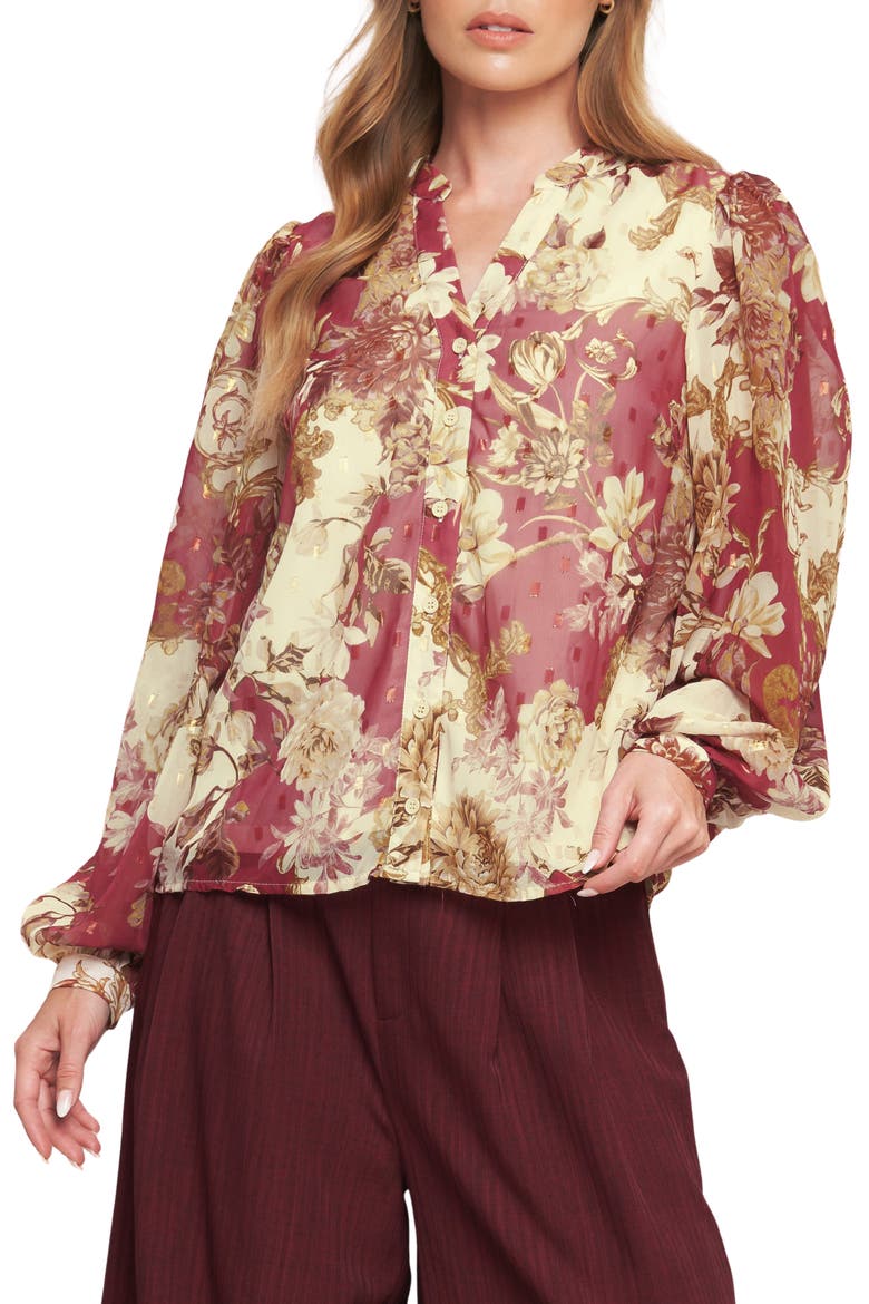 Balloon Sleeve Print Blouse, Main, color, IVORY WINE