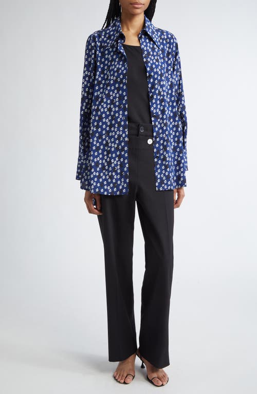 Proenza Schouler Emmeline Floral Print Silk-blend Shirt In Navy Multi
