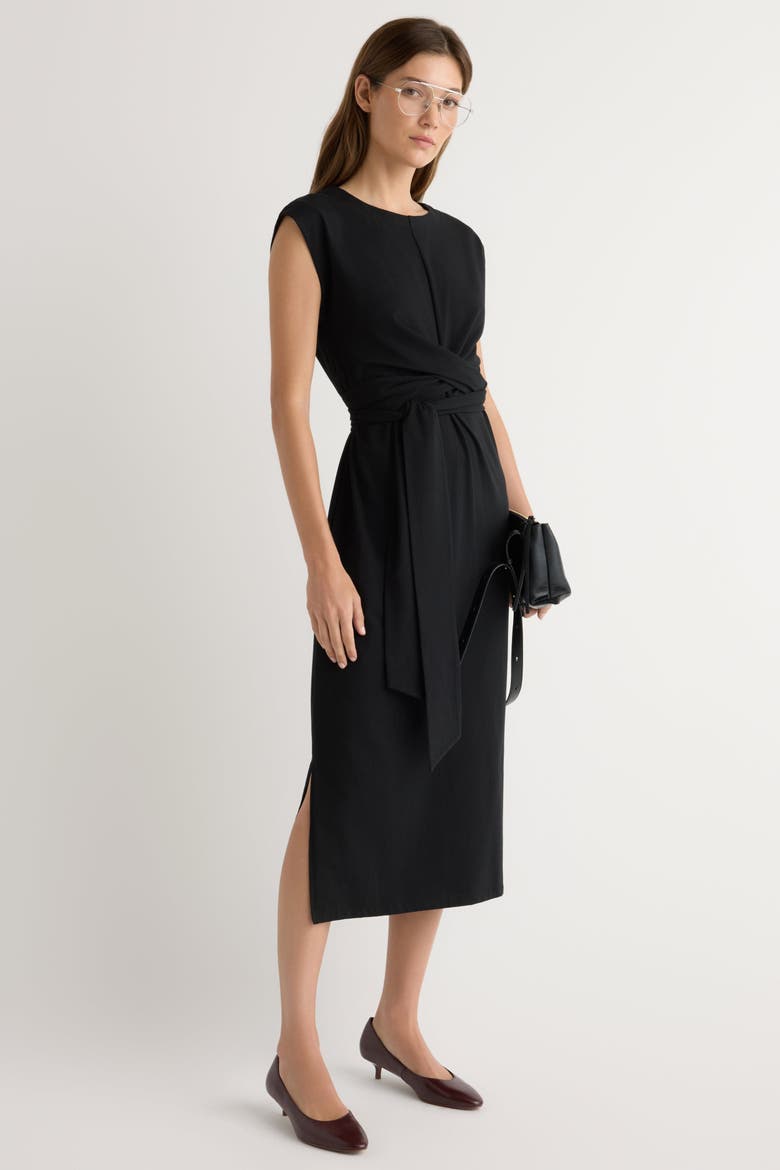 Fei Tie-Front Organic Cotton Dress, Alternate, color, Black