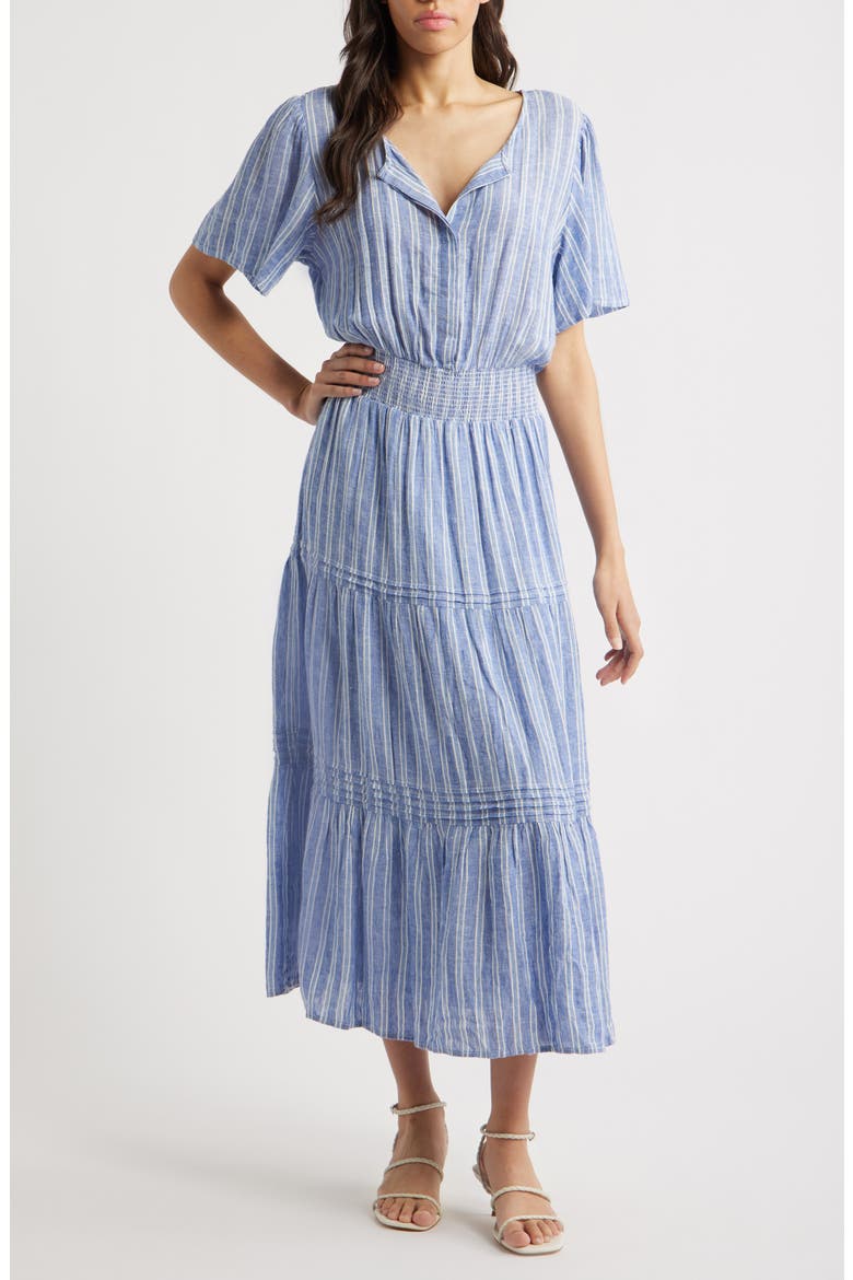Cannes Stripe Linen Blend Dress, Main, color, LAKE VIEW STRIPE