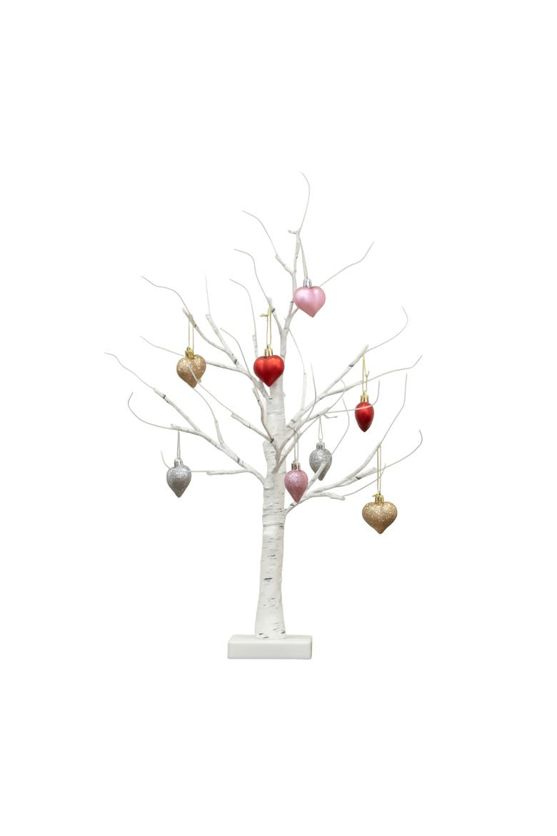 2-ft  Pre-Lit Artificial Valentine's Day Twig Tree with X Warm White LED Lights and Heart Ornaments, Main, color, White