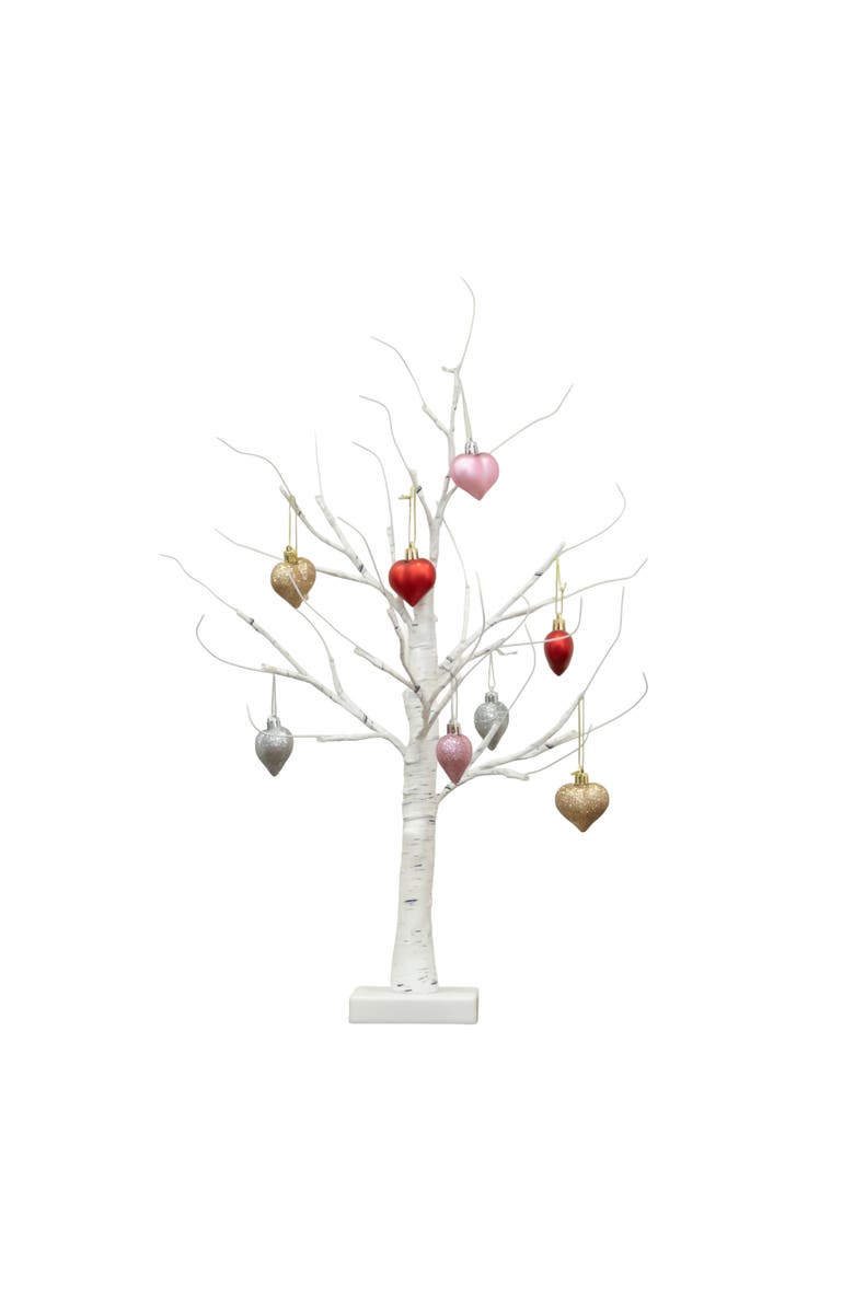 NEARLY NATURAL 2-ft  Pre-Lit Artificial Valentine's Day Twig Tree with X Warm White LED Lights and Heart Ornaments, Main, color, White