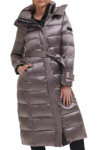 KARL LAGERFELD PARIS Contrast Belted Longline Puffer Jacket