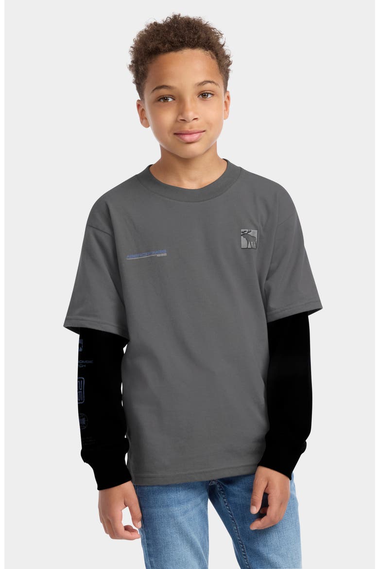 Kids' Racetrack Layered Long Sleeve Graphic T-Shirt, Alternate, color, CASTLEROCK