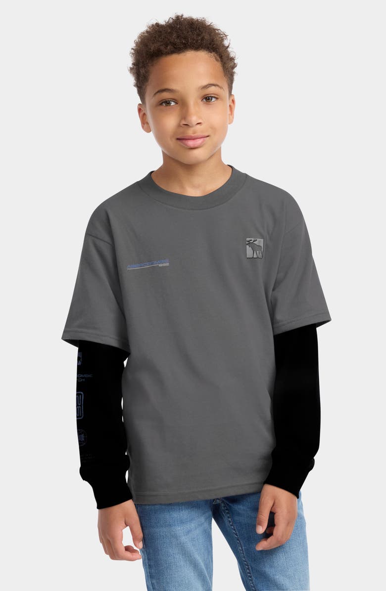 abercrombie kids Kids' Racetrack Layered Long Sleeve Graphic T-Shirt, Alternate, color, Castlerock